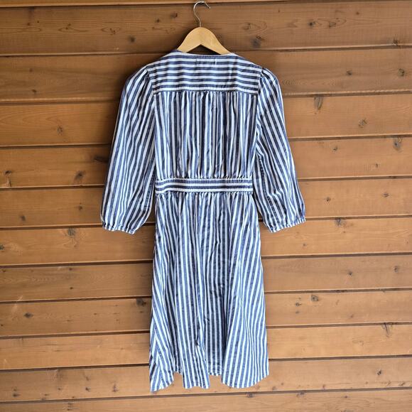 Madewell Shimmer Stripe Cutout Midi Dress Blue Boho Button Front Tie 6 Cottage - Picture 3 of 6